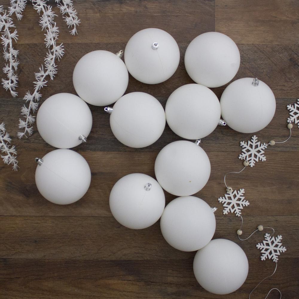 12ct Winter White Shatterproof Matte Christmas Ball Ornaments 4" (100mm). Picture 2