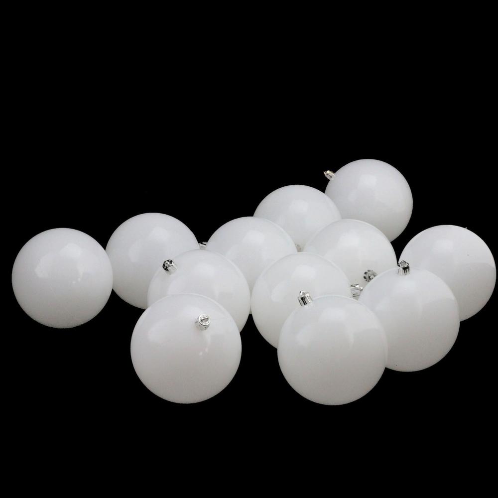 12ct Winter White Shatterproof Shiny Christmas Ball Ornaments 4" (100mm). Picture 3
