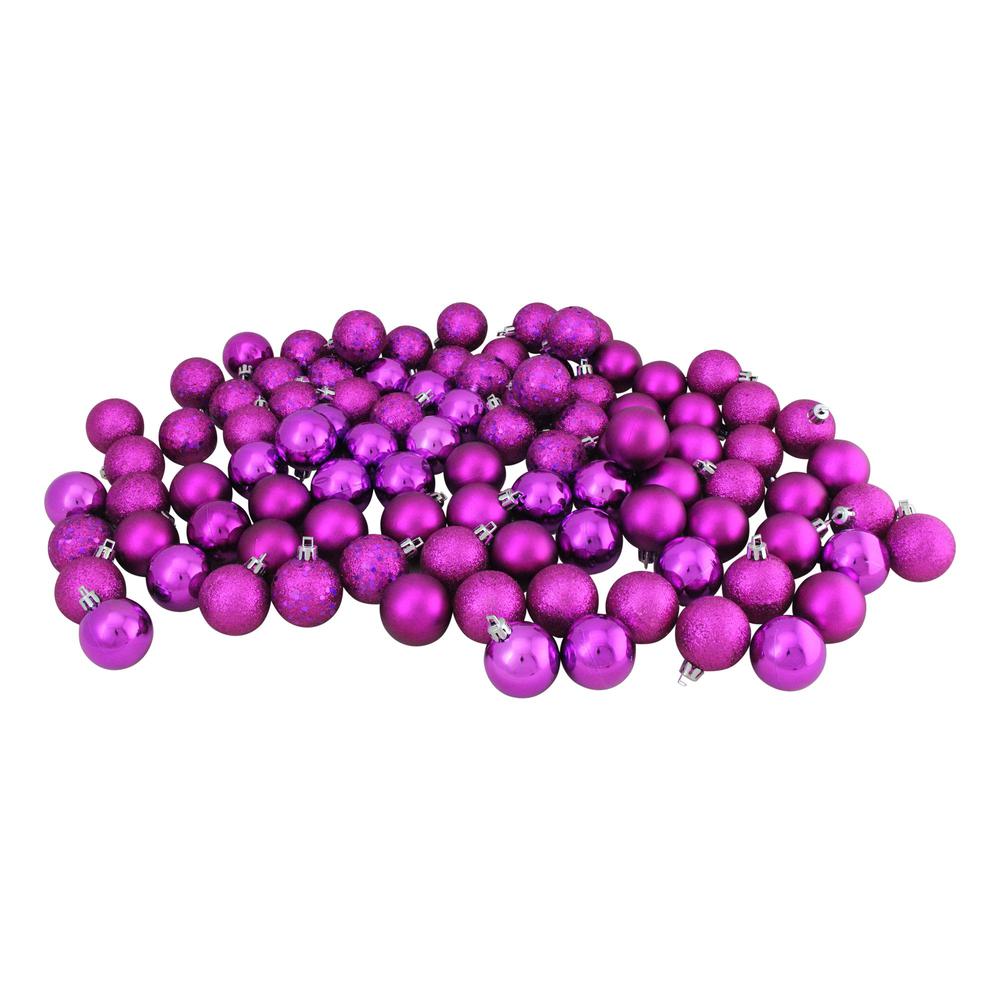 96ct Purple Shatterproof 4-Finish Christmas Ball Ornaments 1.5" (35mm). Picture 2