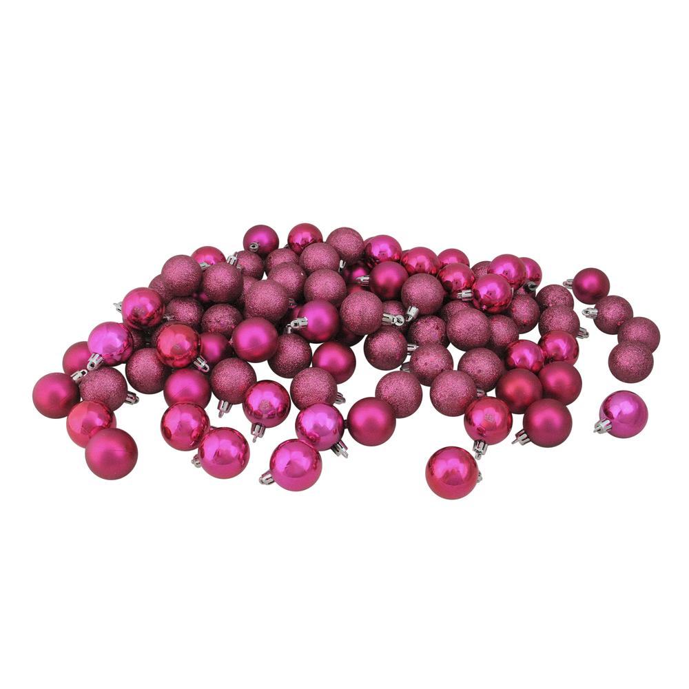 96ct Magenta Pink Shatterproof 4-Finish Christmas Ball Ornaments 1.5" (40mm). Picture 1