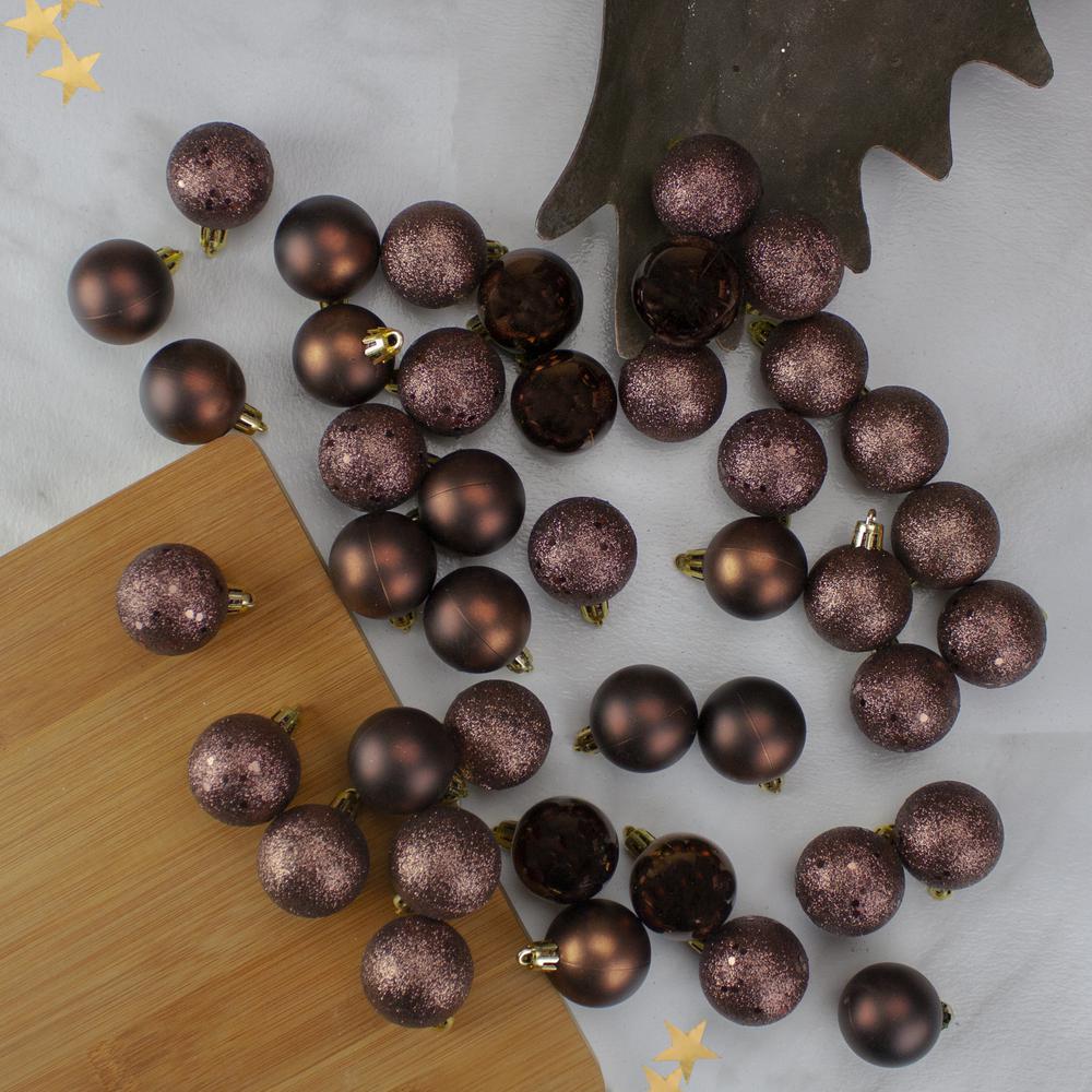 96ct Mocha Brown Shatterproof 4-Finish Christmas Ball Ornaments 1.5" (40mm). Picture 2