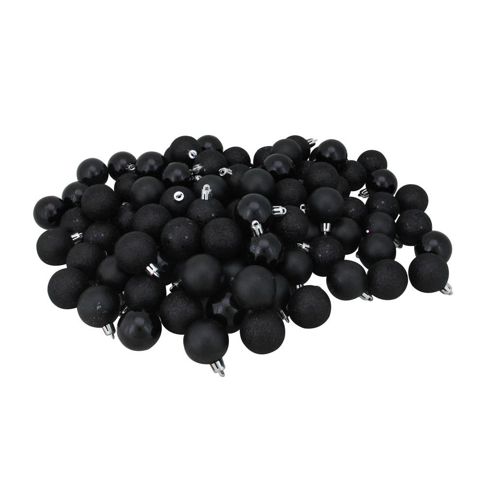 96ct Black Shatterproof 4Finish Christmas Ball Ornaments 1.5" (40mm). Picture 1