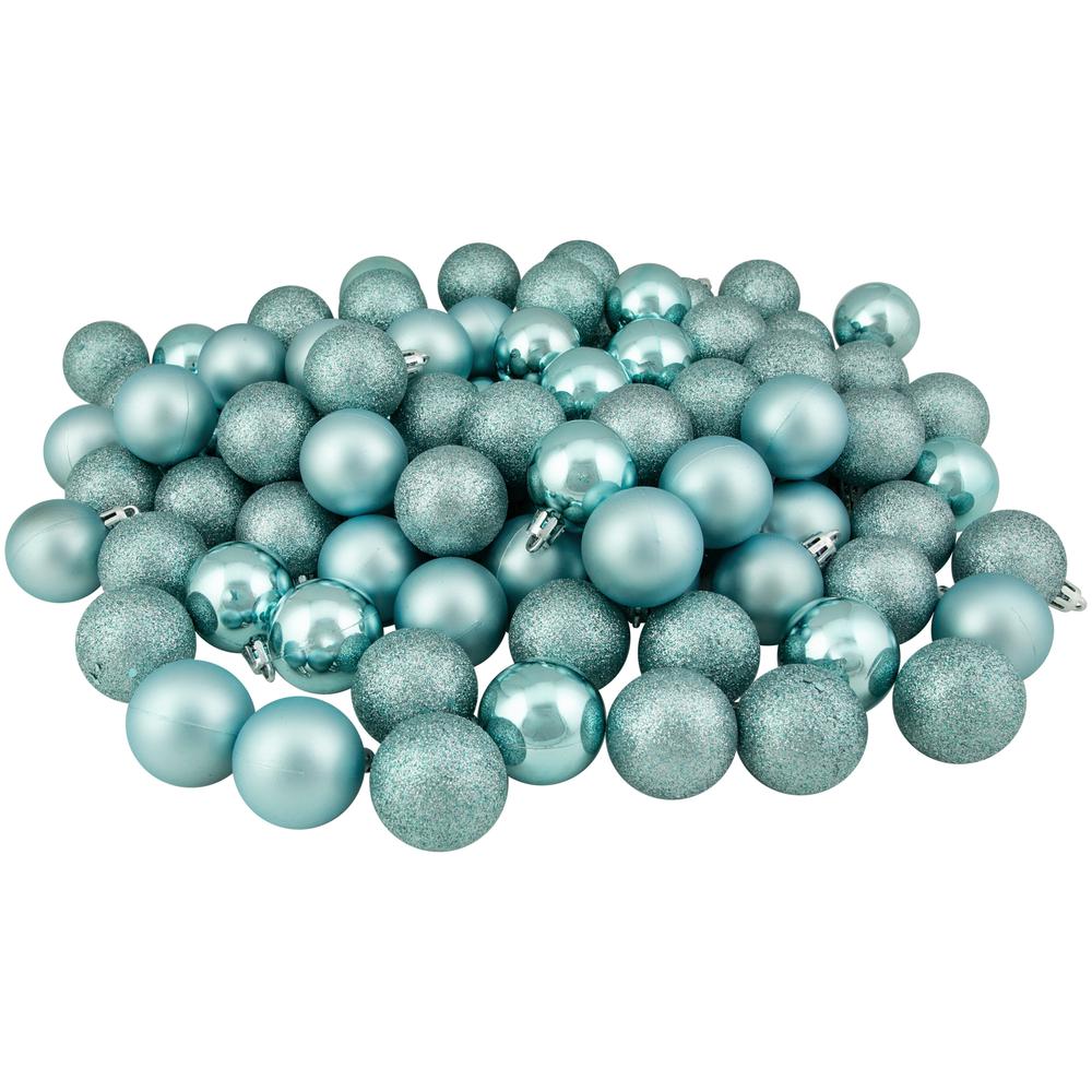 96ct Mermaid Blue Shatterproof 4-Finish Christmas Ball Ornaments 1.5" (40mm). Picture 1
