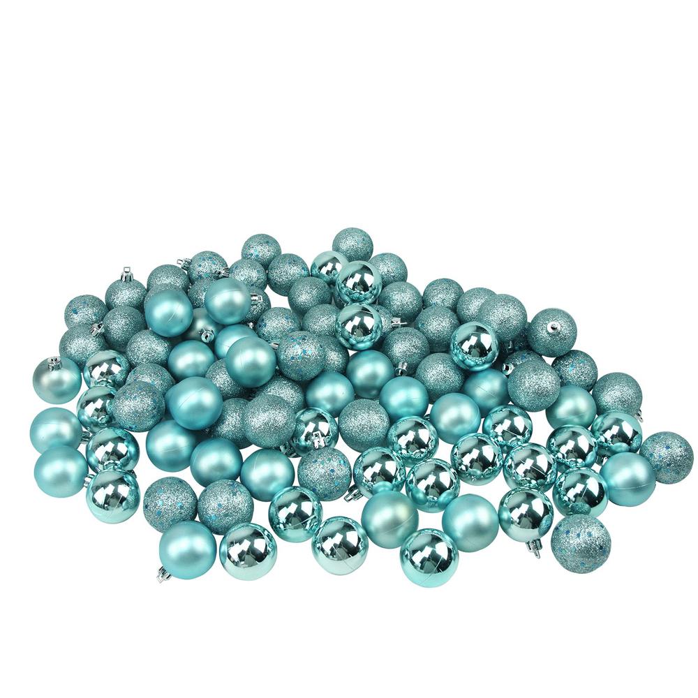 96ct Mermaid Blue Shatterproof 4-Finish Christmas Ball Ornaments 1.5" (40mm). Picture 3