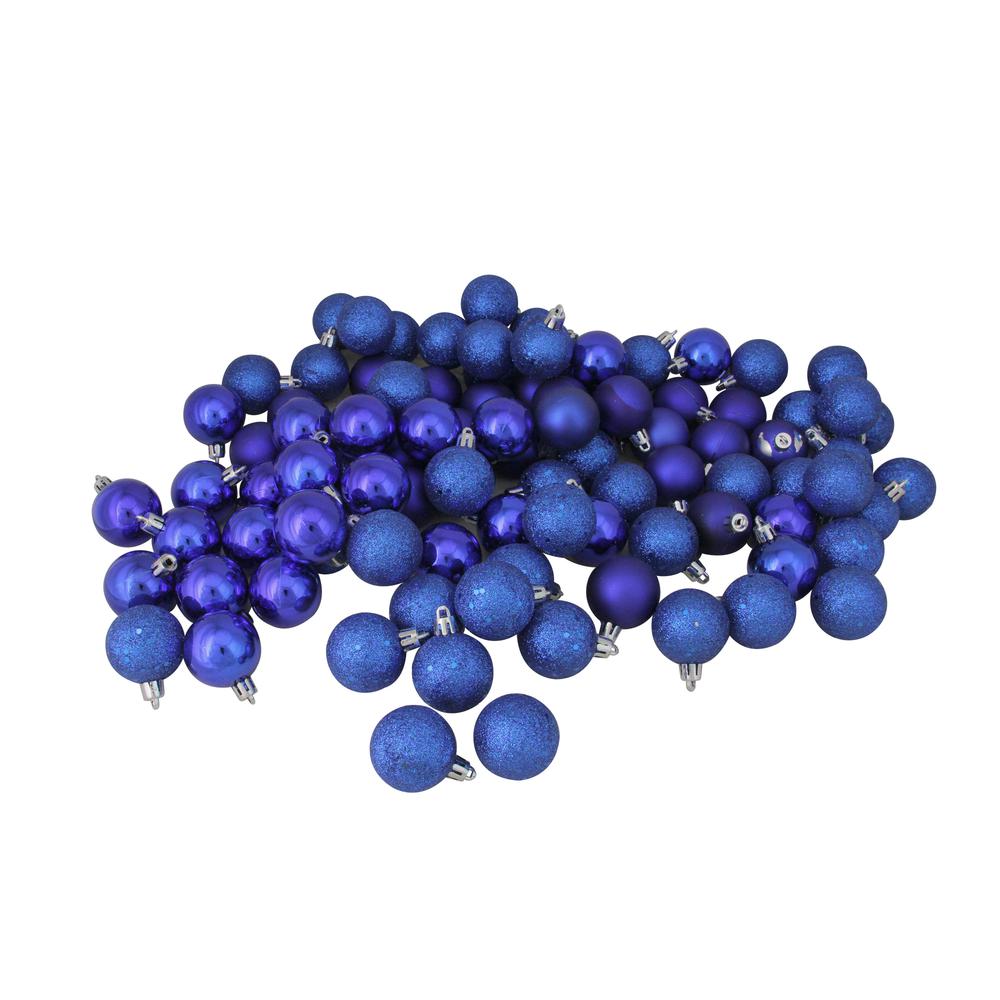 96ct Royal Blue Shatterproof 4-Finish Christmas Ball Ornaments 1.5" (40mm). The main picture.