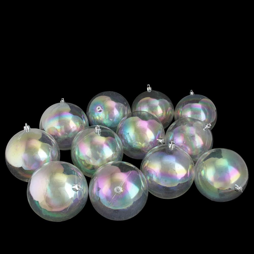 12ct Clear Iridescent Shatterproof Shiny Christmas Ball Ornaments 4" (100mm). Picture 3