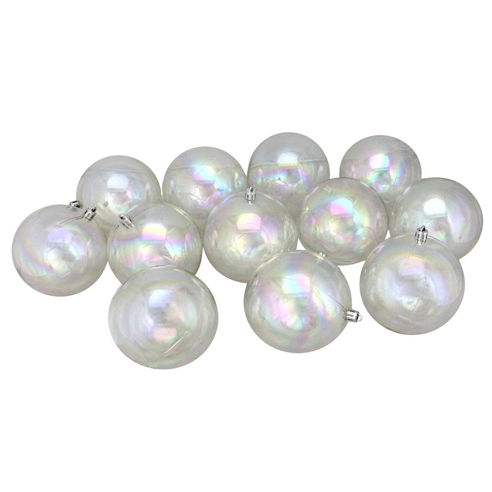 12ct Clear Iridescent Shatterproof Shiny Christmas Ball Ornaments 4" (100mm). Picture 1