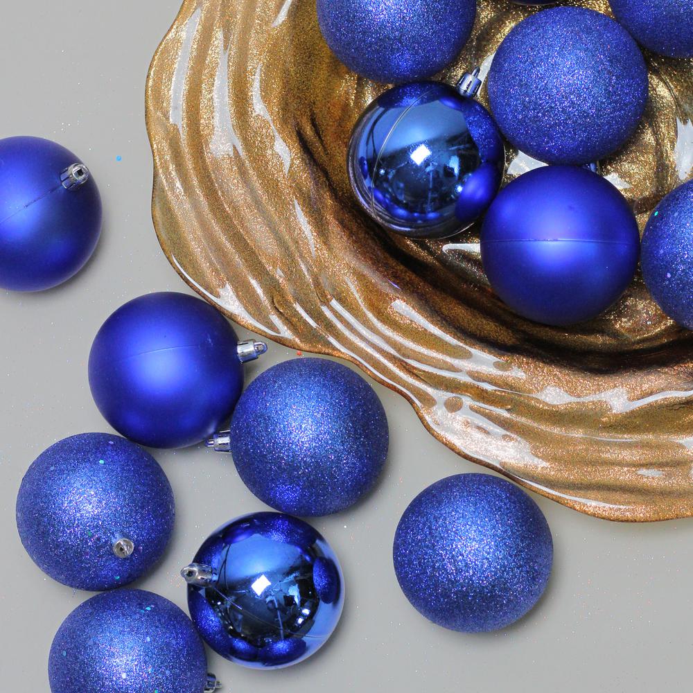 32ct Lavish Blue Shatterproof 4-Finish Christmas Ball Ornaments 3.25" (80mm). Picture 2