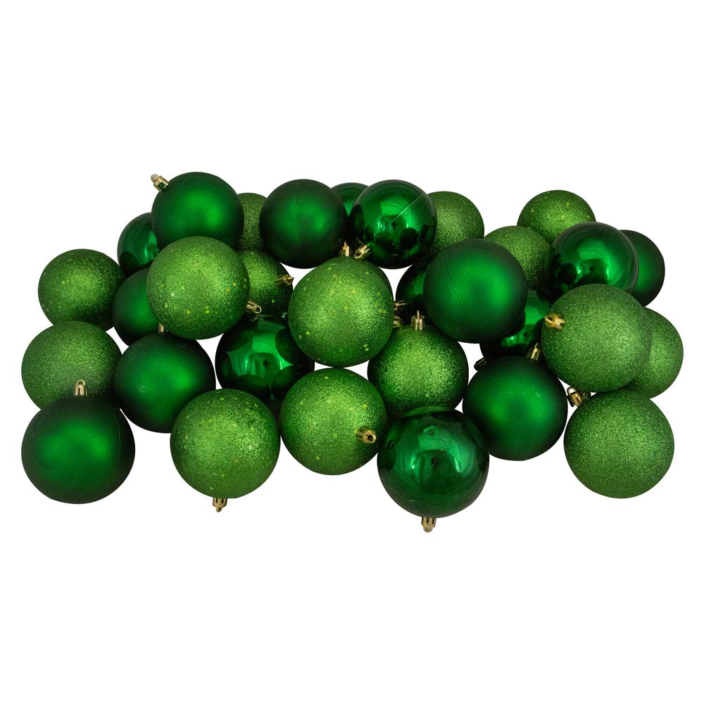 32ct Xmas Green Shatterproof 4-Finish Christmas Ball Ornaments 3.25" (80mm). Picture 1