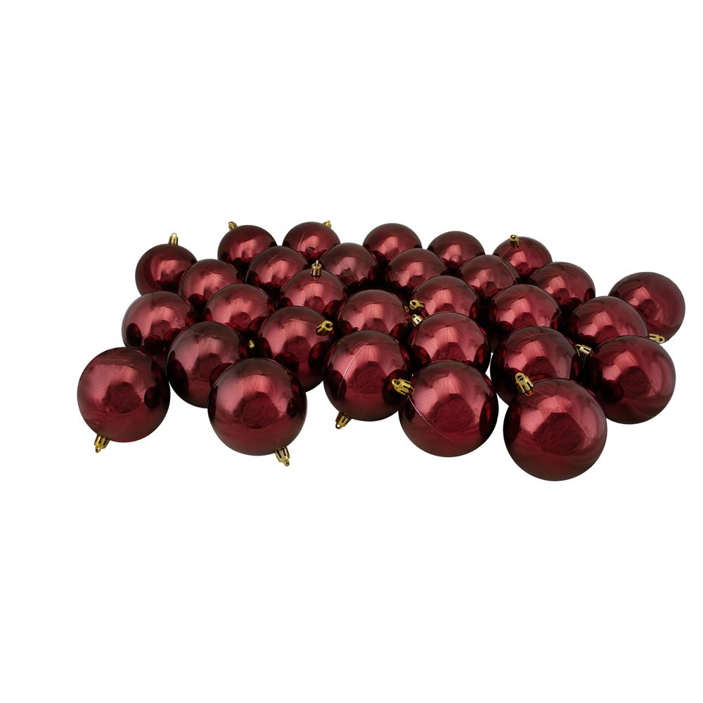 32ct Burgundy Red Shatterproof Shiny Christmas Ball Ornaments 3.25" (82mm). Picture 1