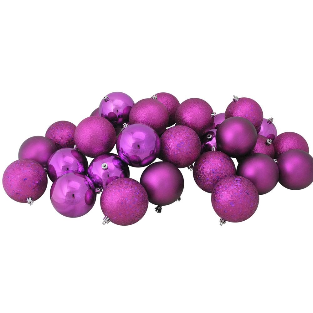 32ct Violet Shatterproof 4-Finish Christmas Ball Ornaments 3.25" (80mm). The main picture.