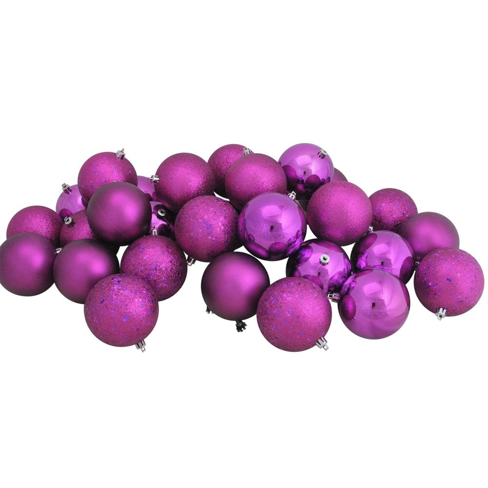 32ct Violet Shatterproof 4-Finish Christmas Ball Ornaments 3.25" (80mm). Picture 2