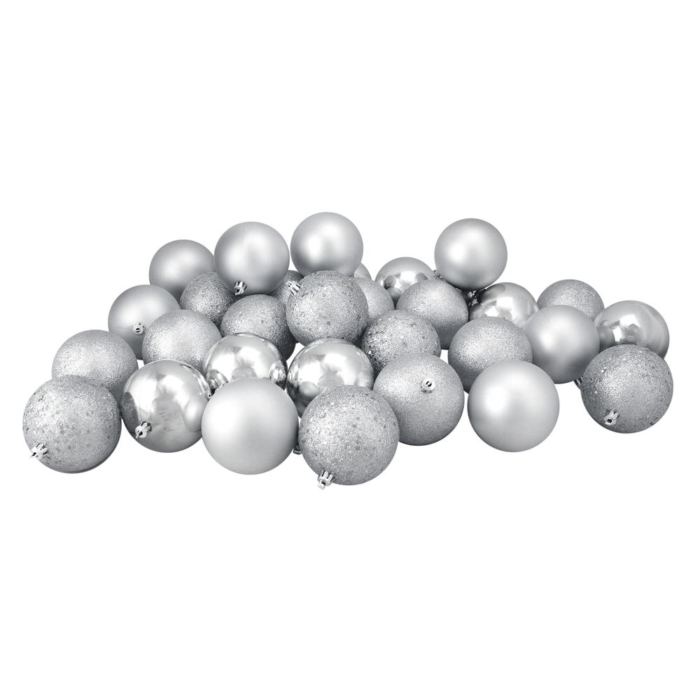 32ct Silver Shatterproof 4 Finish Christmas Ball Ornaments 3.25" (80mm). Picture 1
