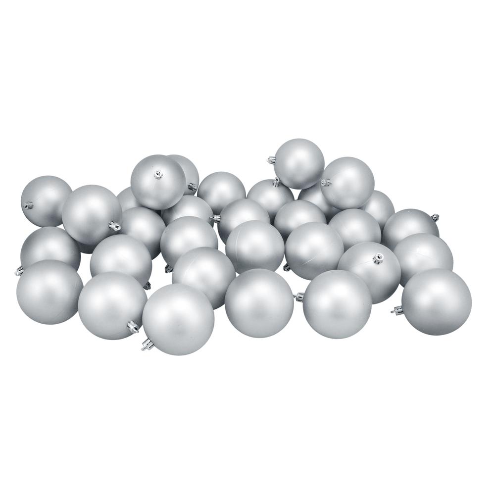 32ct Matte Silver Shatterproof Christmas Ball Ornaments 3.25" (80mm). Picture 1