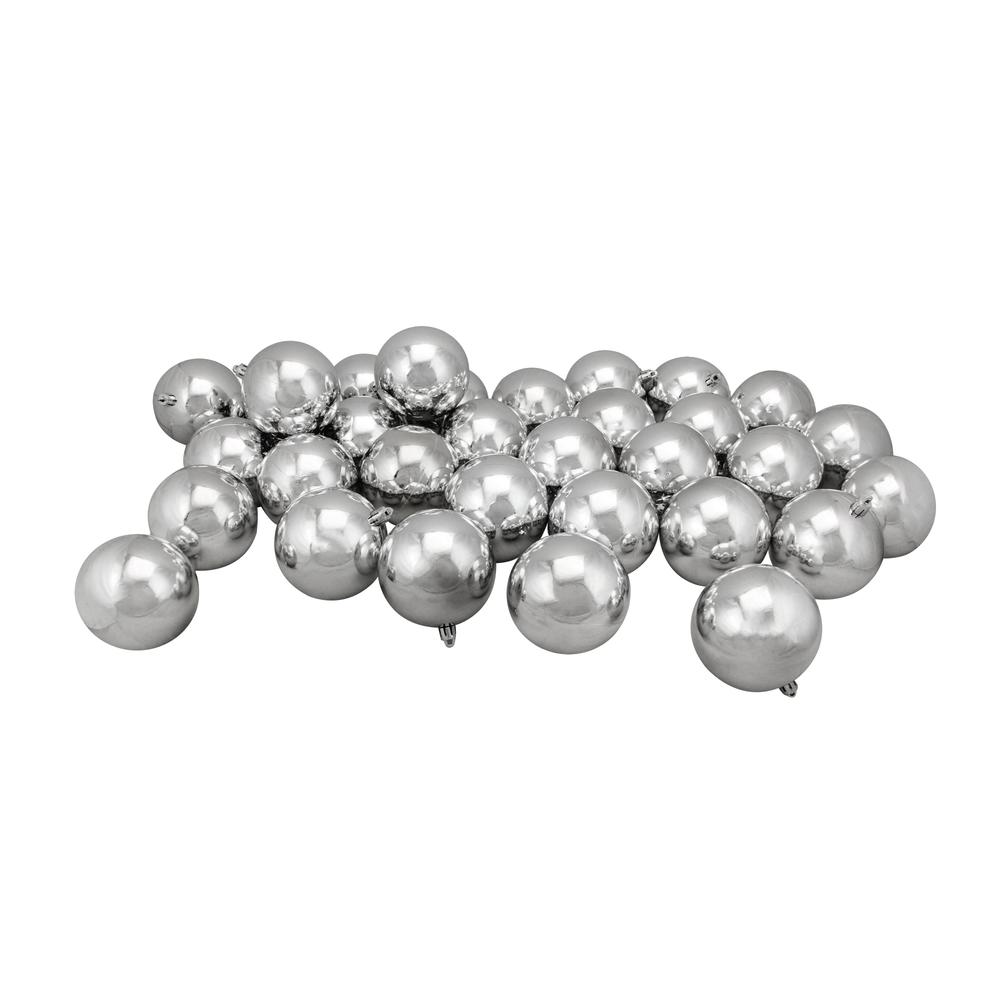 32ct Silver Shiny Shatterproof Christmas Ball Ornaments 3.25" (82mm). Picture 1