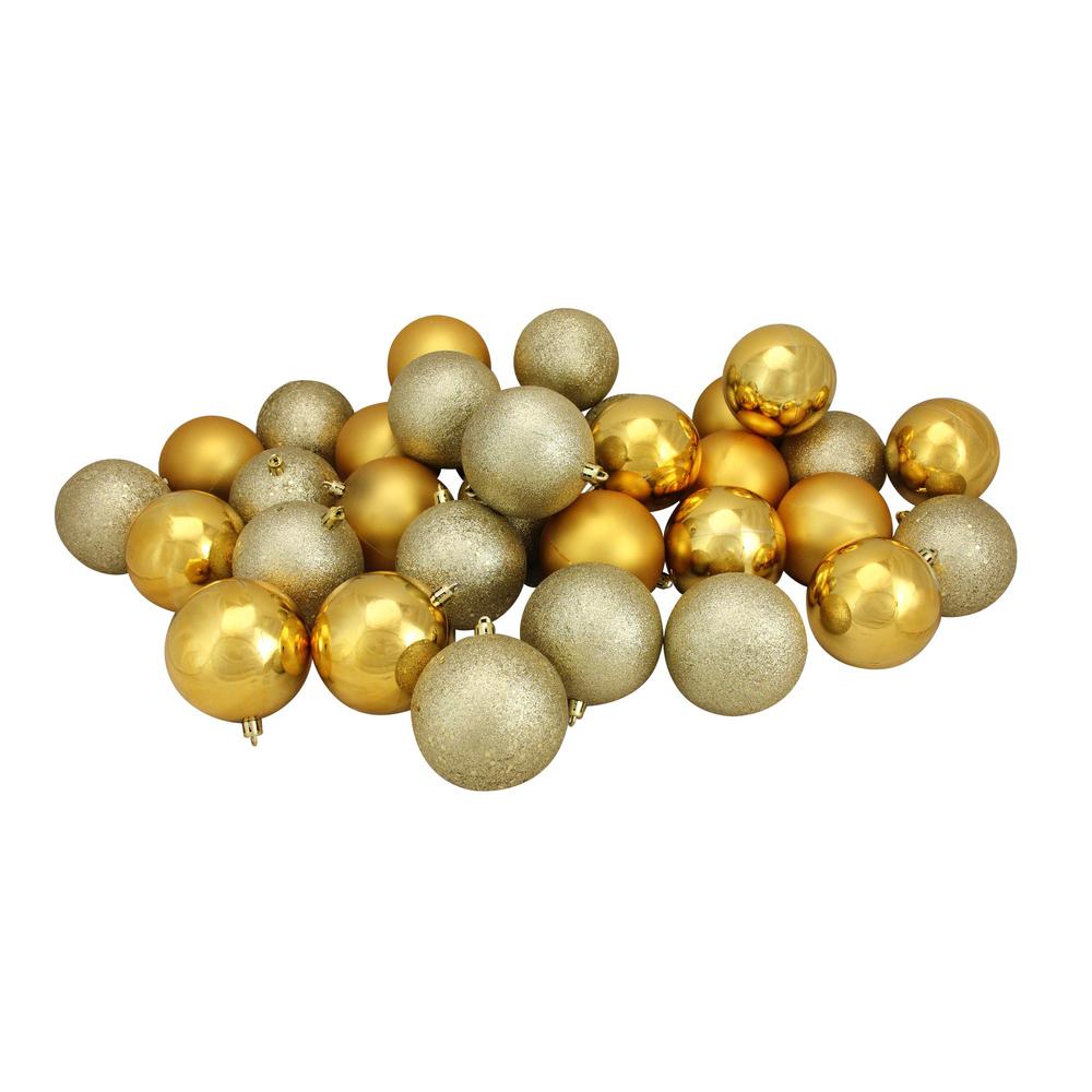 32ct Vegas Gold Shatterproof 4-Finish Christmas Ball Ornaments 3.25" (80mm). Picture 3
