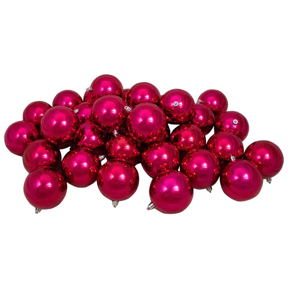 32ct Magenta Pink Shatterproof Shiny Christmas Ball Ornaments 3.25" (80mm). Picture 3