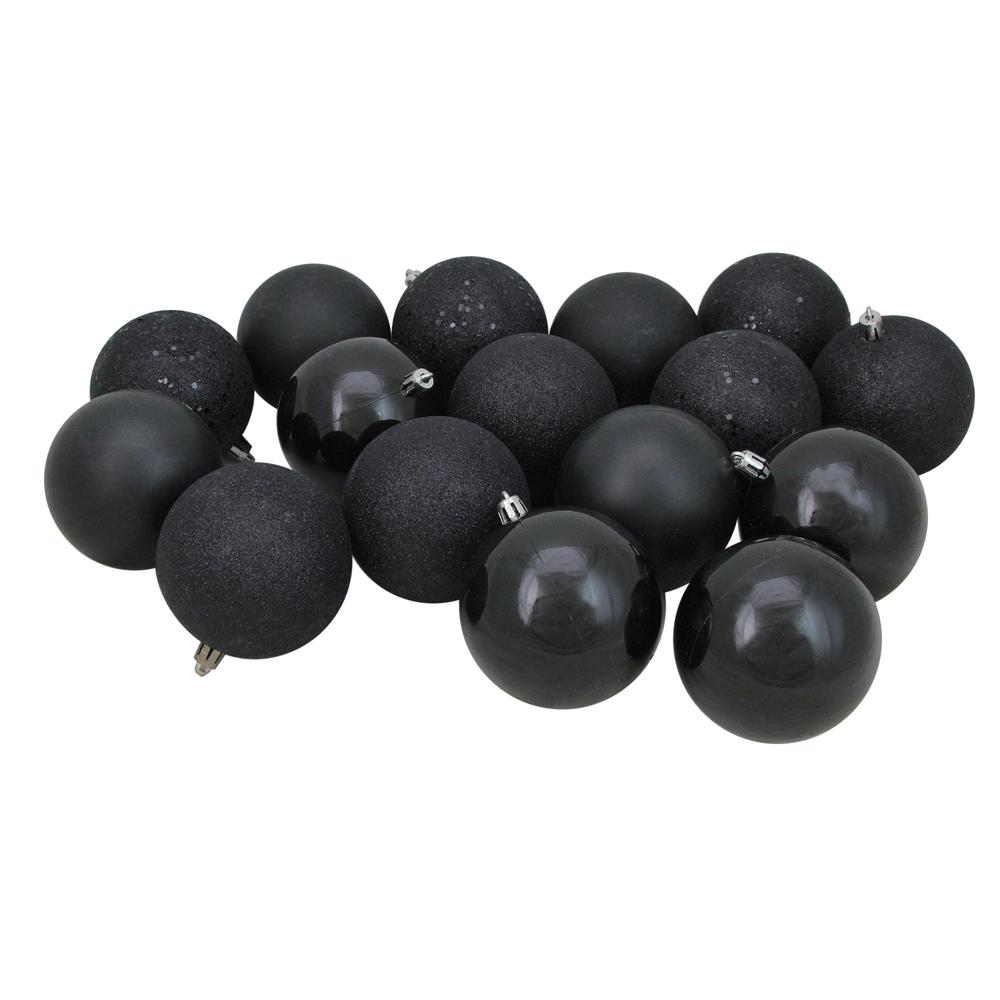 32ct Jet Black Shatterproof 4-Finish Christmas Ball Ornaments 3.25" (80mm). Picture 1