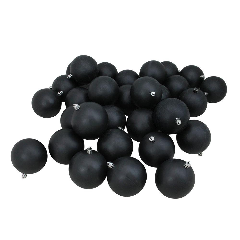 32ct Black Shatterproof Matte Christmas Ball Ornaments 3.25" (80mm). Picture 1