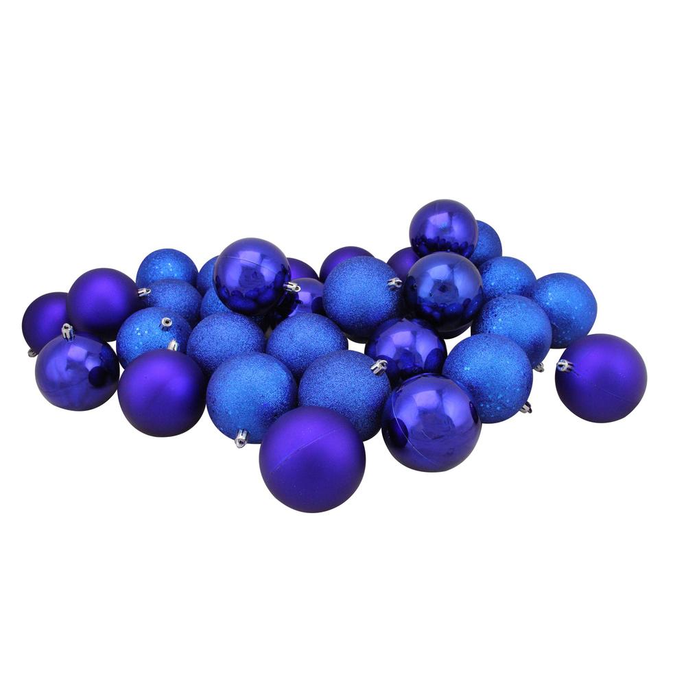 32ct Royal Blue Shatterproof 4-Finish Christmas Ball Ornaments 3.25" (80mm). Picture 3