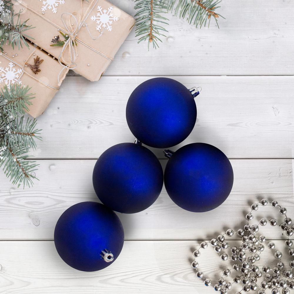 12ct Matte Royal Blue Shatterproof Christmas Ball Ornaments 4" (100mm). Picture 2