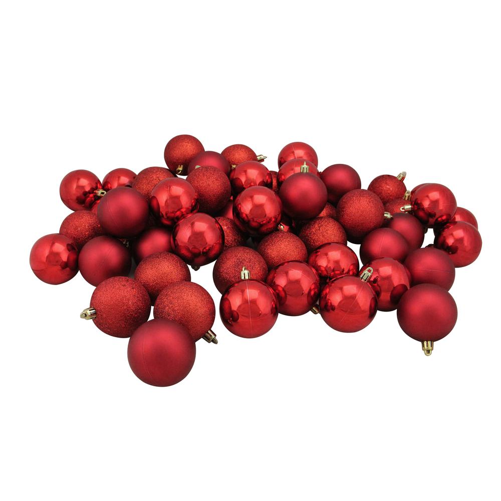 60ct Red Shatterproof 4-Finish Christmas Ball Ornaments 2.5" (60mm). Picture 3