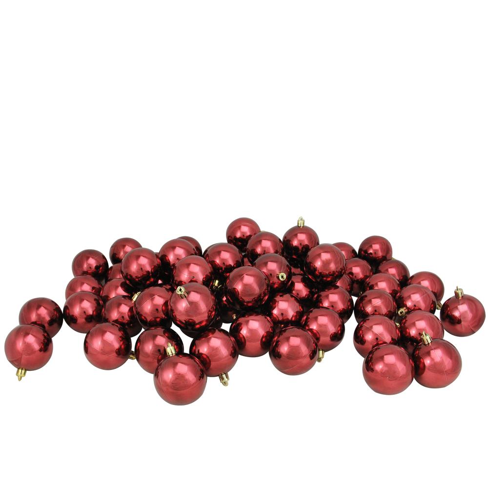60ct Burgundy Shatterproof Shiny Christmas Ball Ornaments 2.5" (60mm). Picture 1