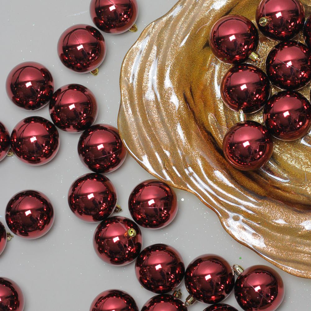 60ct Burgundy Shatterproof Shiny Christmas Ball Ornaments 2.5" (60mm). Picture 2