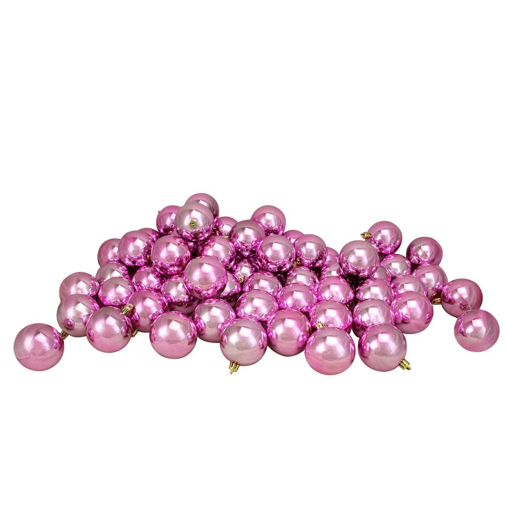 60ct Bubblegum Pink Shatterproof Shiny Christmas Ball Ornaments 2.5" (60mm). Picture 1