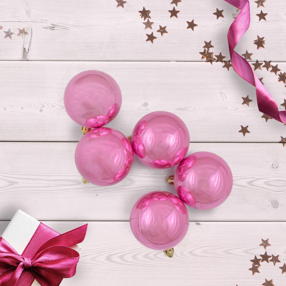 60ct Bubblegum Pink Shatterproof Shiny Christmas Ball Ornaments 2.5" (60mm). Picture 2