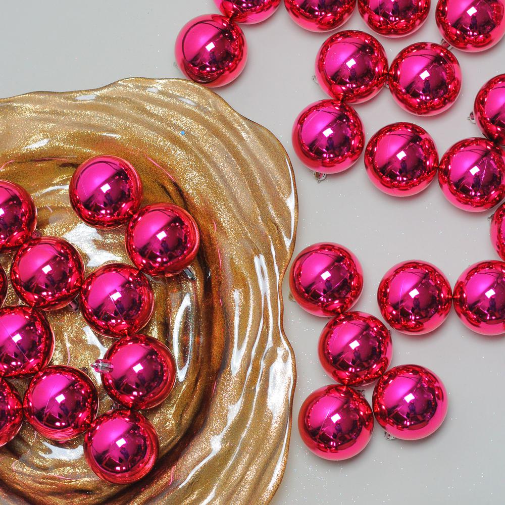 60ct Magenta Pink Shatterproof Shiny Christmas Ball Ornaments 2.5" (60mm). Picture 3