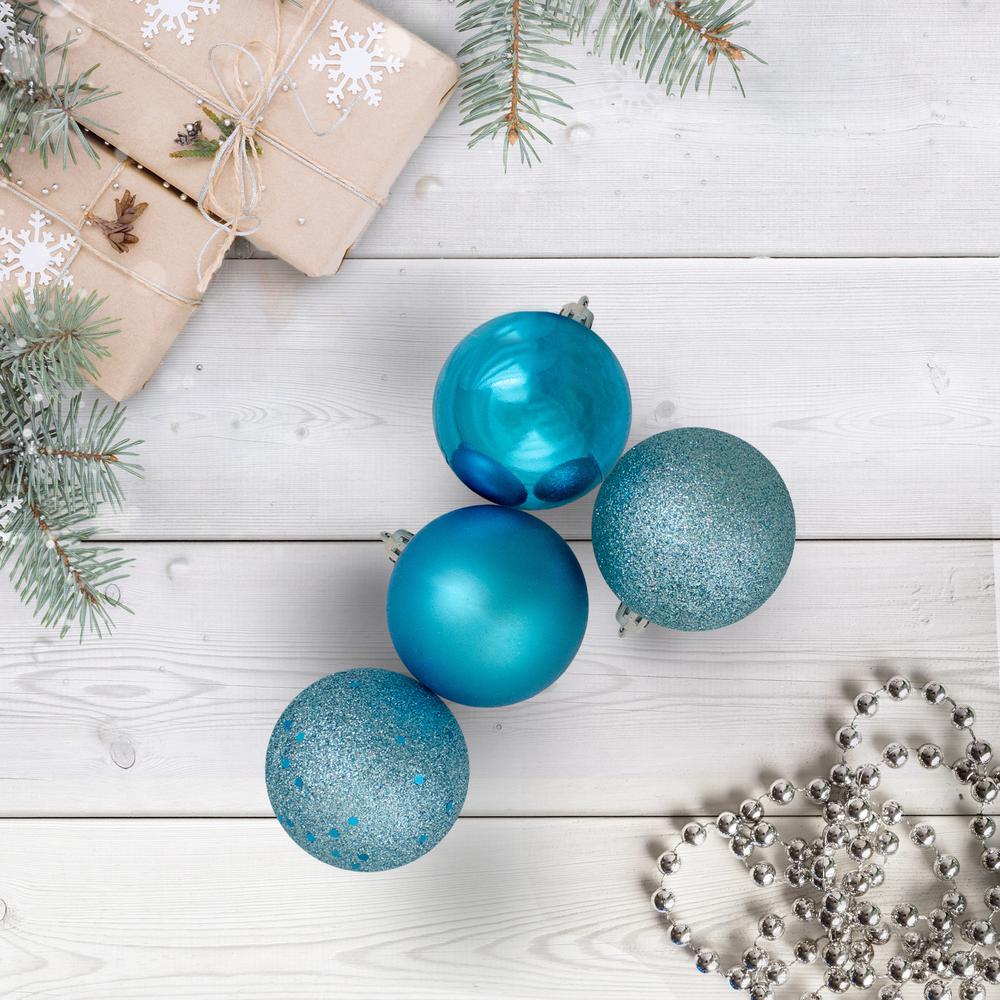 60ct Turquoise Blue Shatterproof 4-Finish Christmas Ball Ornaments 2.5" (60mm). Picture 2