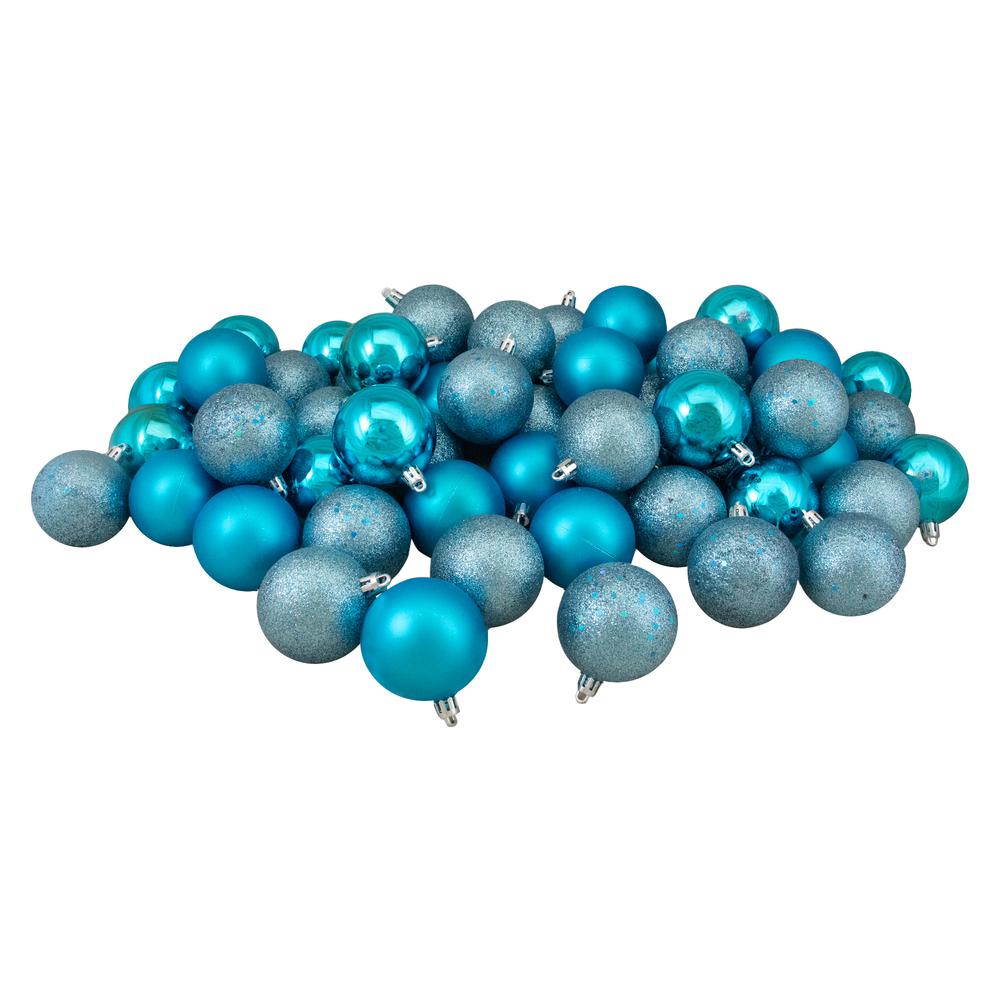 60ct Turquoise Blue Shatterproof 4-Finish Christmas Ball Ornaments 2.5" (60mm). Picture 1