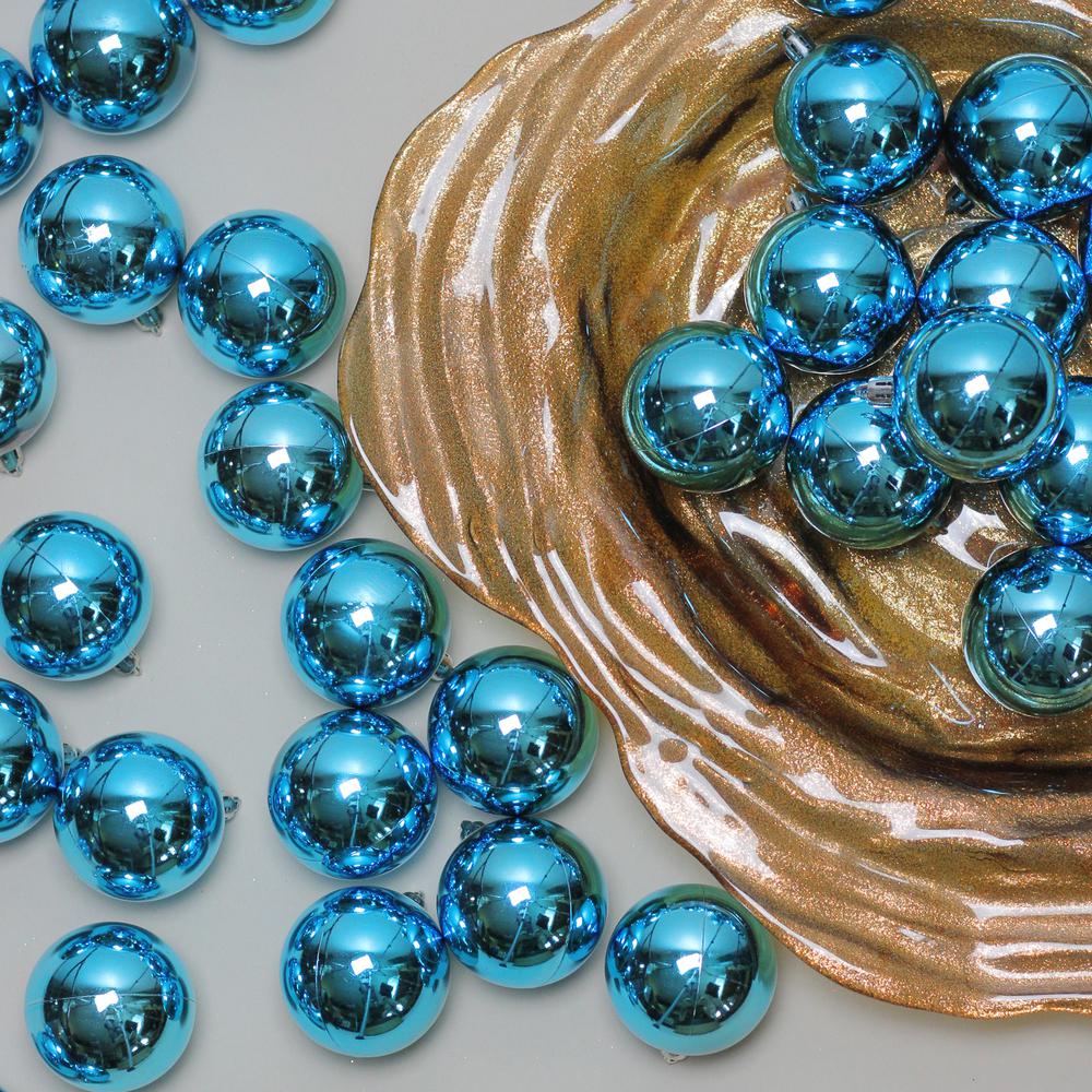 60ct Turquoise Blue Shatterproof Shiny Christmas Ball Ornaments 2.5" (60mm). Picture 1