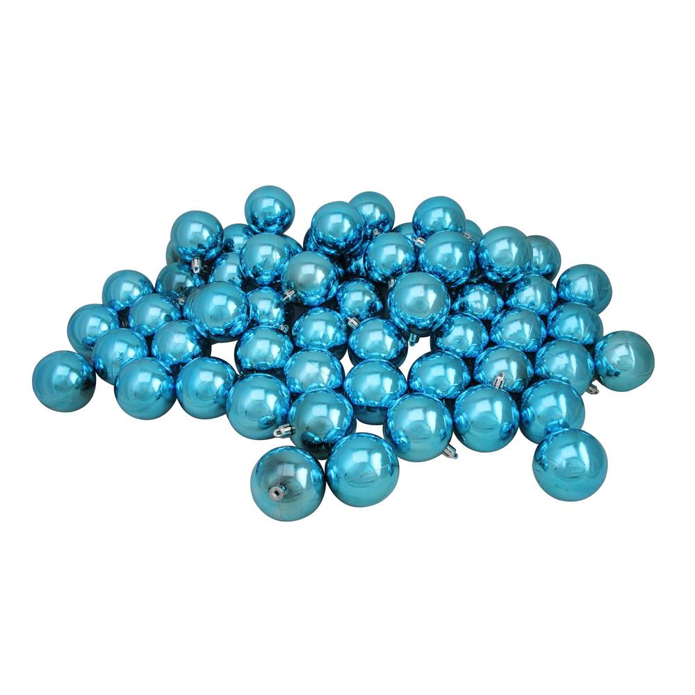 60ct Turquoise Blue Shatterproof Shiny Christmas Ball Ornaments 2.5" (60mm). Picture 3