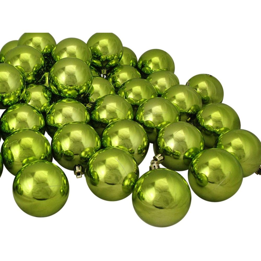 60ct Kiwi Green Shatterproof Shiny Christmas Ball Ornaments 2.5" (60mm). Picture 3