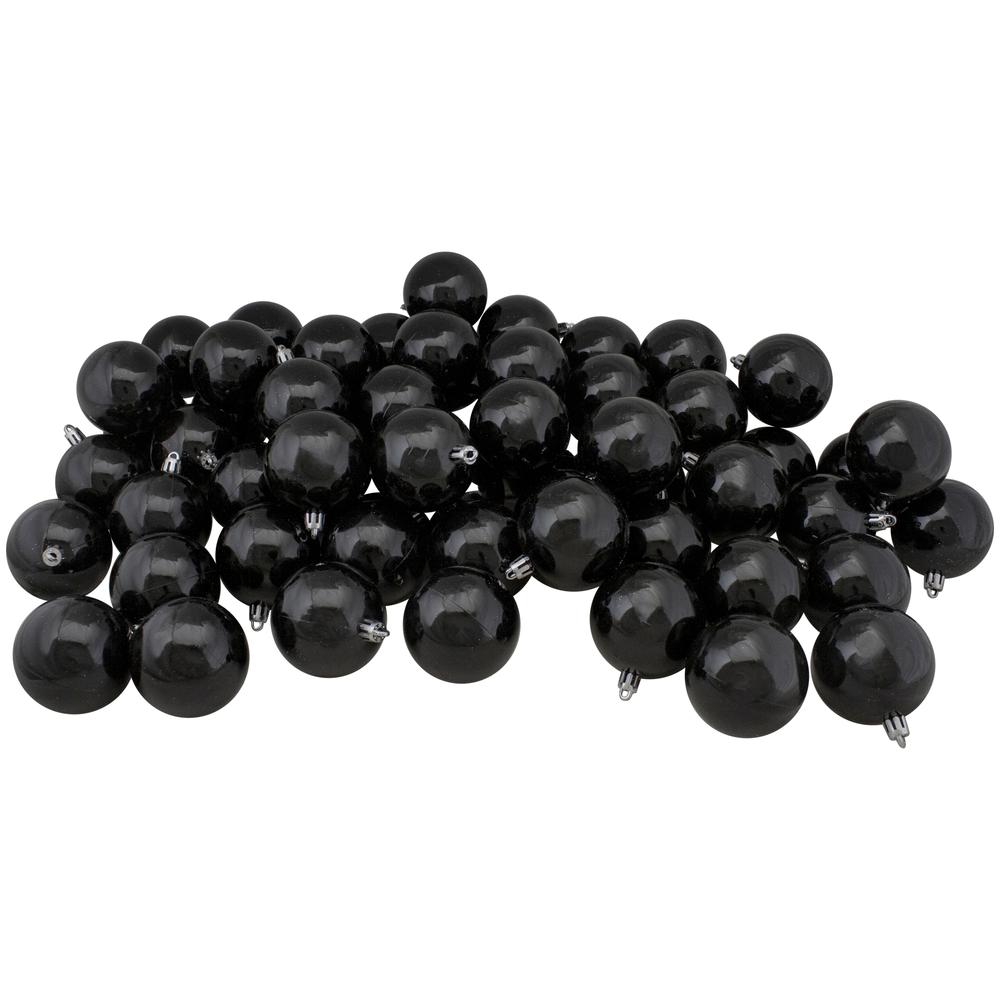 60ct Jet Black Shatterproof Shiny Christmas Ball Ornaments 2.5" (60mm). Picture 1
