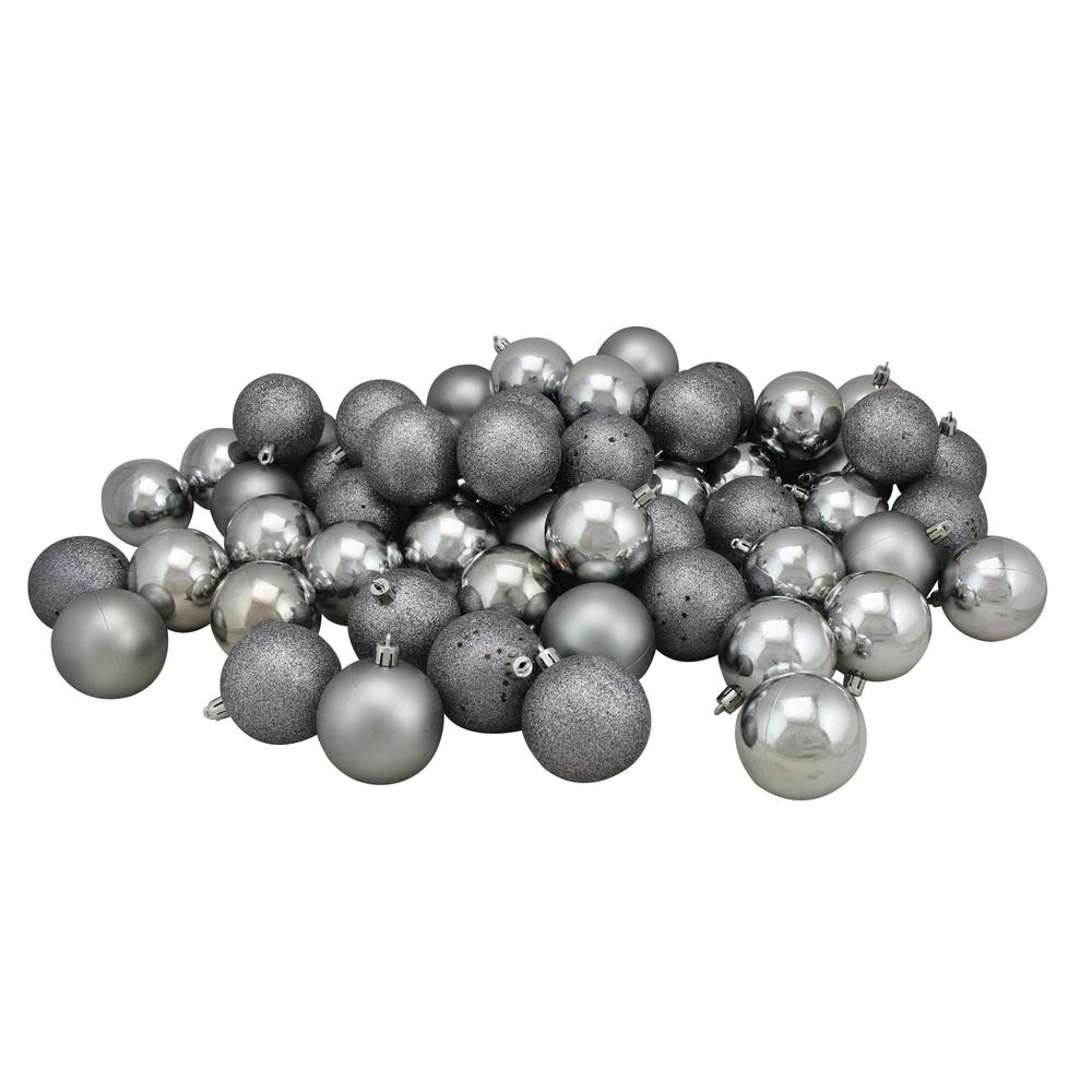 60ct Pewter Gray Shatterproof 4-Finish Christmas Ball Ornaments 2.5" (60mm). Picture 3