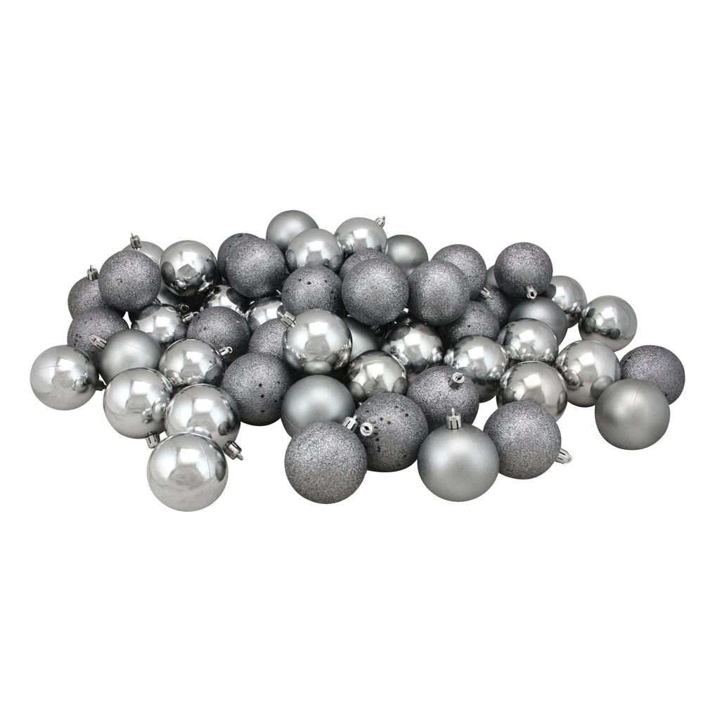 24ct Pewter Gray Shatterproof 4-Finish Christmas Ball Ornaments 2.5" (60mm). Picture 1