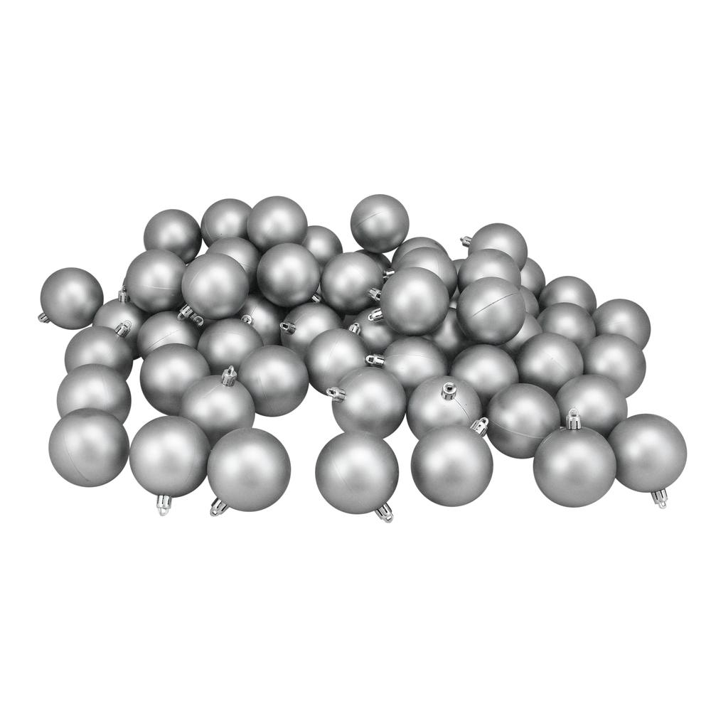 60ct Gray Shatterproof Matte Christmas Ball Ornaments 2.5" (60mm). Picture 1