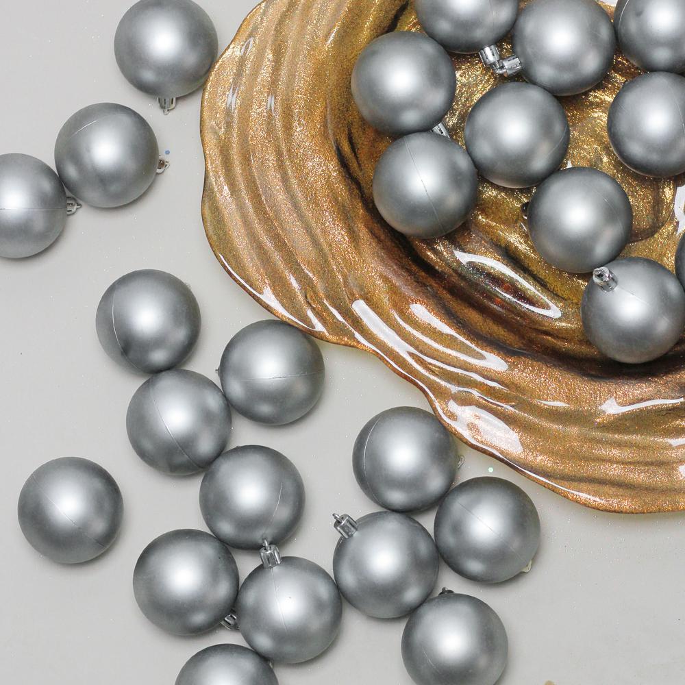 60ct Gray Shatterproof Matte Christmas Ball Ornaments 2.5" (60mm). Picture 2