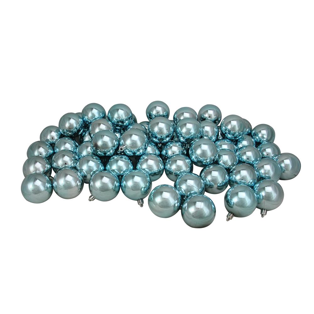 60ct Mermaid Blue Shatterproof Shiny Christmas Ball Ornaments 2.5" (60mm). Picture 1