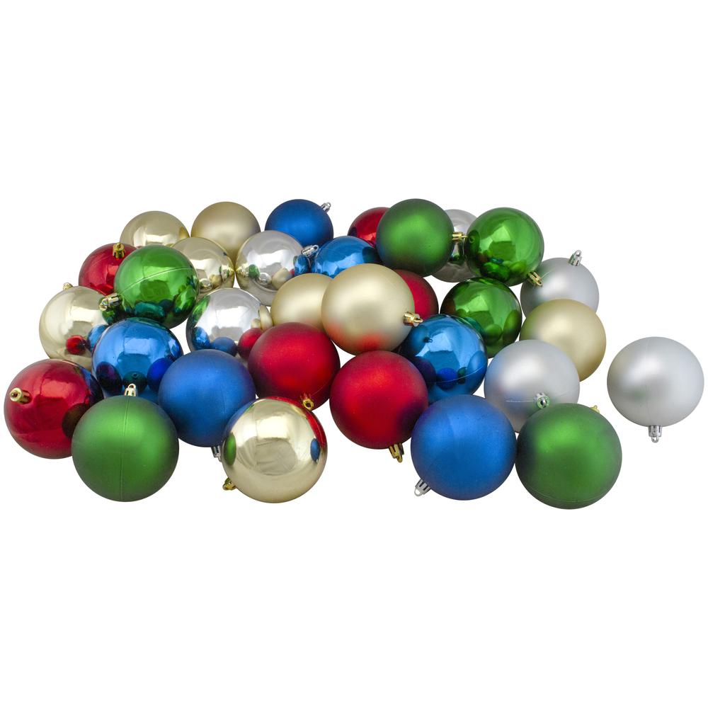 60ct Traditional Multi-Colored 2-Finish Christmas Ball Ornaments 2.5" (60mm). Picture 1
