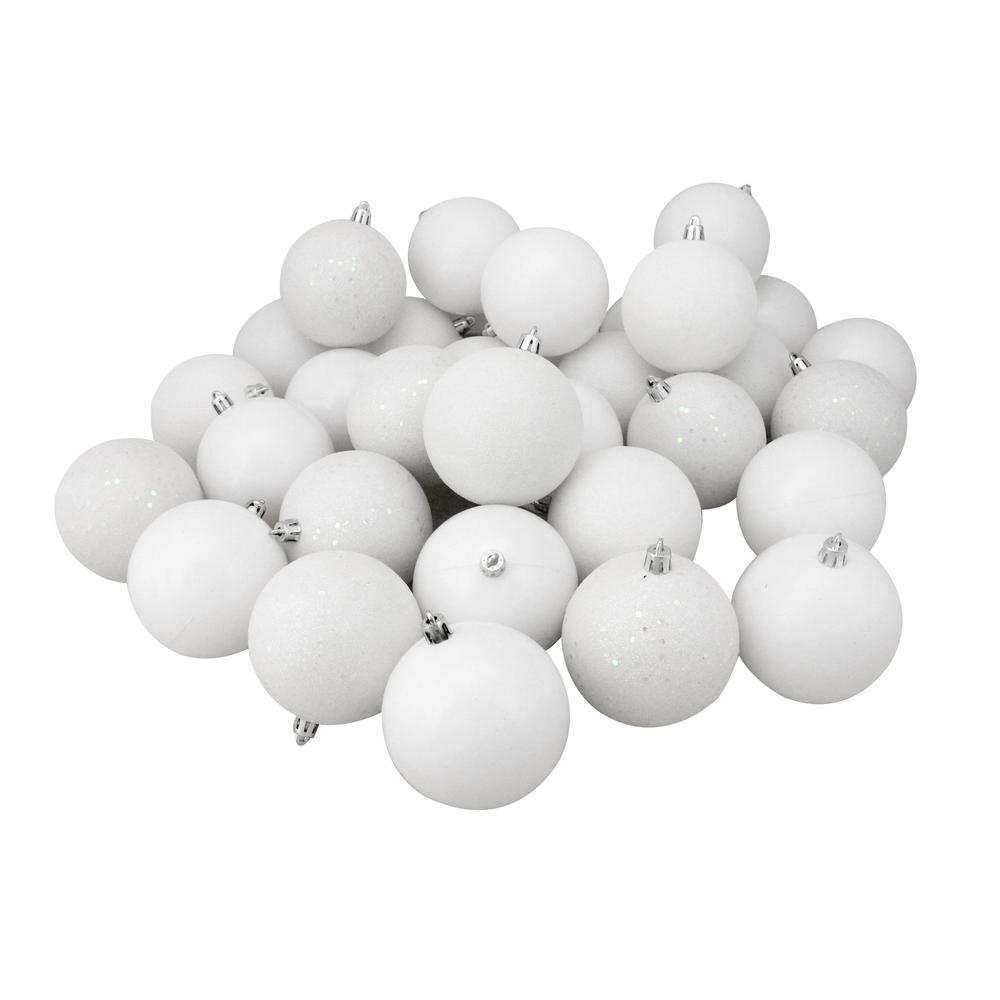32ct Winter White 4-Finish Shatterproof Christmas Ball Ornaments 3.25" (80mm). The main picture.