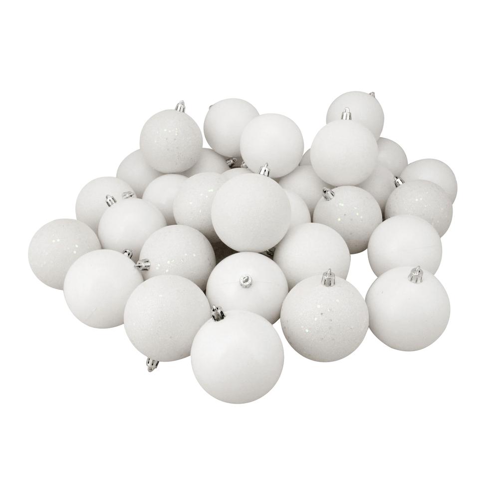 60ct Winter White Shatterproof 4-Finish Christmas Ball Ornaments 2.5" (60mm). Picture 1
