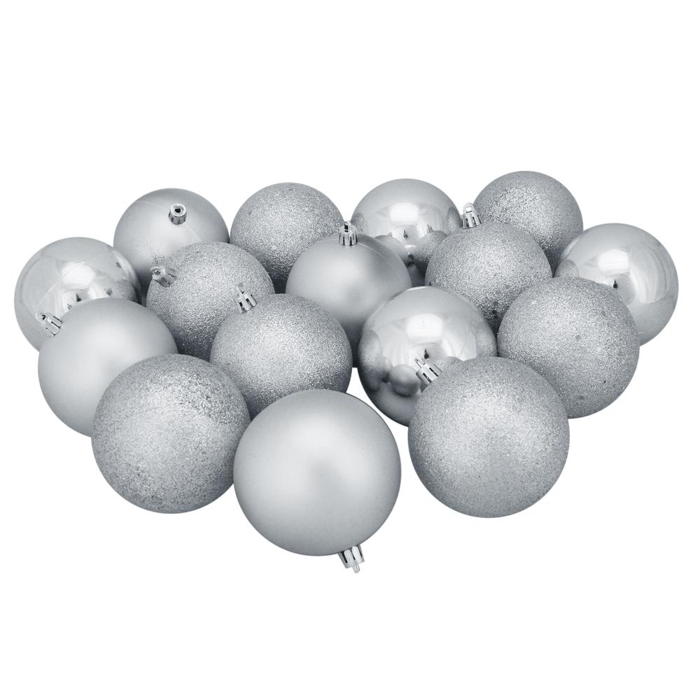 16ct Silver Splendor Shatterproof 4-Finish Christmas Ball Ornaments 3" (75mm). Picture 1