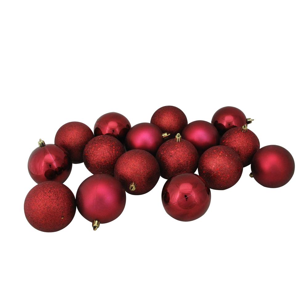 16ct Burgundy Red Shatterproof 4-Finish Christmas Ball Ornaments 3" (75mm). Picture 1