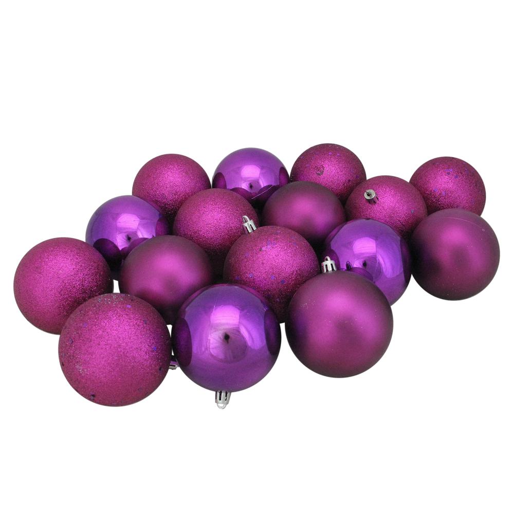 16ct Purple Shatterproof 4-Finish Christmas Ball Ornaments 3" (75mm). Picture 1