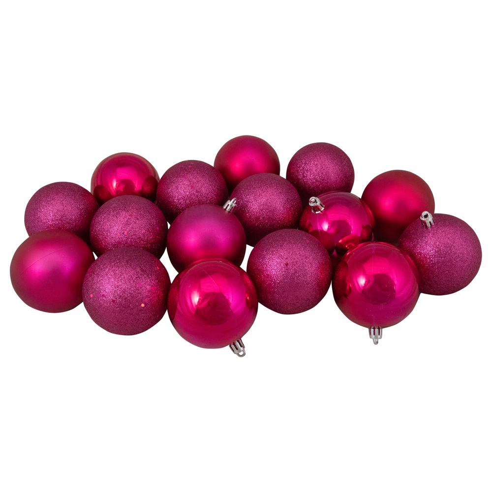 16ct Magenta Pink Shatterproof 4-Finish Christmas Ball Ornaments 3" (75mm). Picture 1
