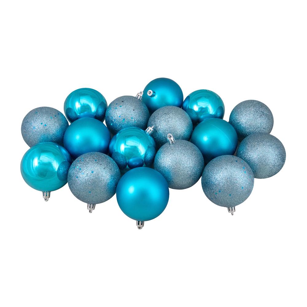 16ct Turquoise Blue Shatterproof 4-Finish Christmas Ball Ornaments 3" (75mm). Picture 1